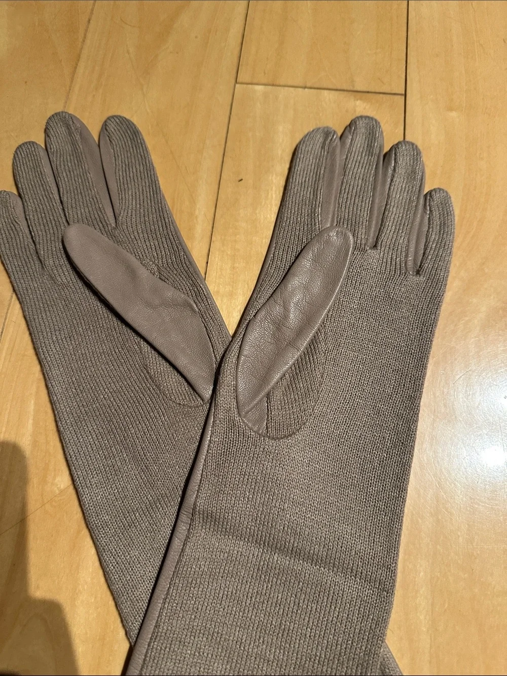 Long Leather Gloves - Taupe Brown